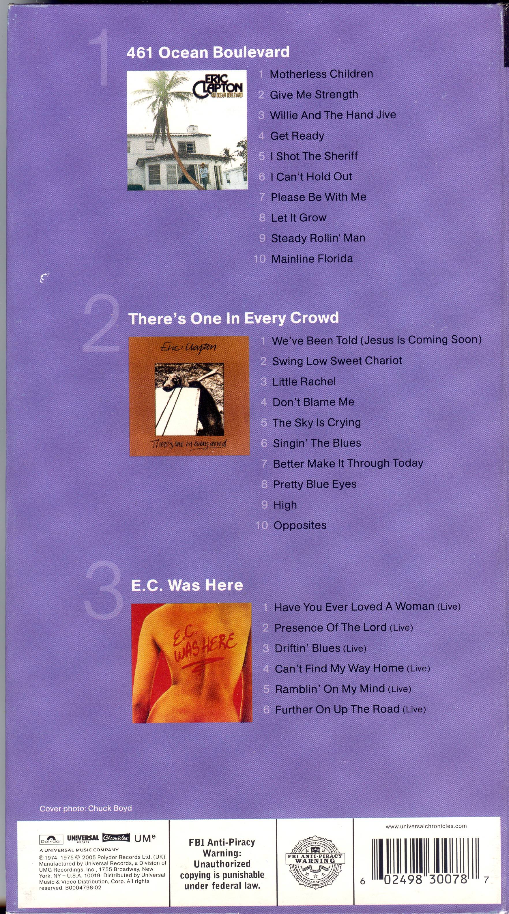 Eric Clapton Chronicles 3 Classic Albums : Box Back